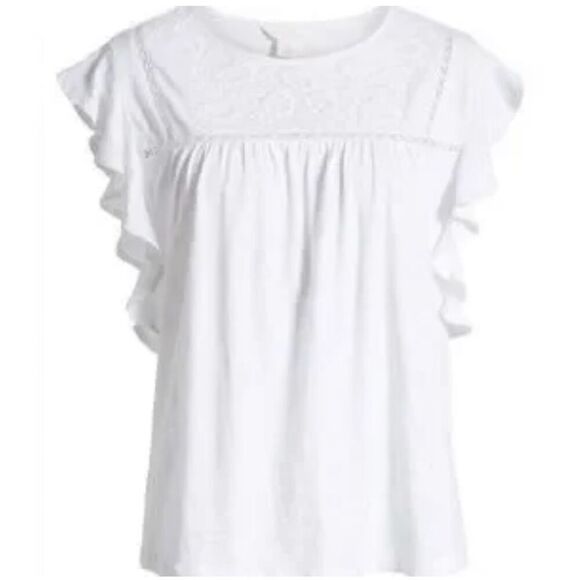 Caslon cotton embroidered flutter sleeve white top small - Picture 1 of 11